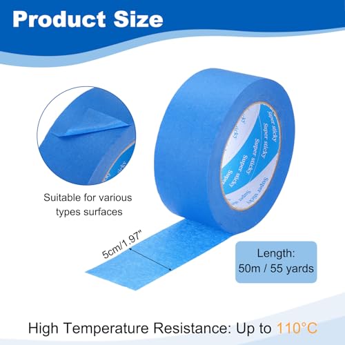 Image of PATIKIL 1.97 Inch Wide - 55 Yards Painters Tape, High Temperature Resistant Paint Masking Tape Adhesive for Wall Painting Craft Arts Decoration Drafting, Blue