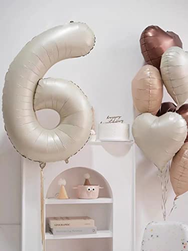 Duxuant 6Th Party Decorations Cream White Number 6 Foil Balloon, Caramel Chocolate Brown Love Heart Balloons Decoration For Kids 6Th Birthday Anniversary Wedding Decorations #TOP3