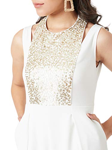 Image of Miss Chase Women's Halter Neck Sleeveless Solid Wide Leg Sequin Paneled Regular Length Jumpsuit