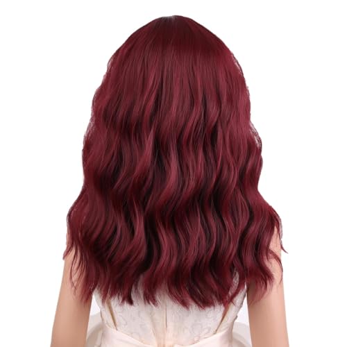 Image of PATTNIUM Wine Red Wig for Kids Child Shoulder Length Dark Red Wigs with Bangs Girls Burgundy Synthetic Hair Wigs