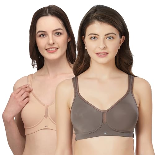 Image of SOIE Women Solid Full Coverage Polyamide Spandex Minimiser Non Padded Non Wired Bra Combo Pack of 2