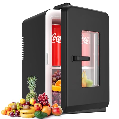 Mini Fridge for Bedroom 15 Litre/21 Cans Portable Mini Refrigerator with AC/DC Power for Office Dorm and Car Thermoelectric Electric Cooler & Warmer Skincare Fridge for Drinks Food Cosmetics