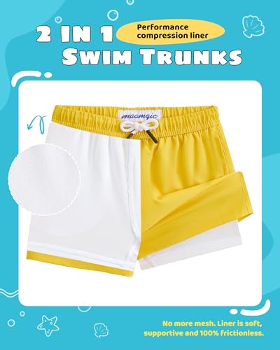 Image of maamgic Boys Swim Trunks with Compression Liner Toddler Stretch Swim Shorts