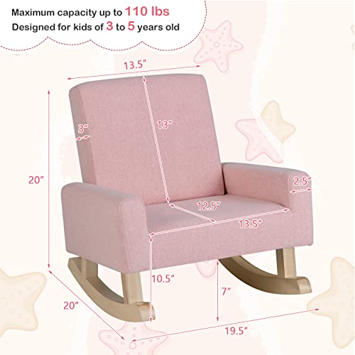 Costzon Kids Sofa, Rocking Chair With Solid Wood Frame, Linen Fabric, Anti-Tipping Design For Kids Room, Nursery, Playroom, Preschool, Birthday Gift For Boys Girls, Toddler Furniture Armchair (Pink) #TOP2