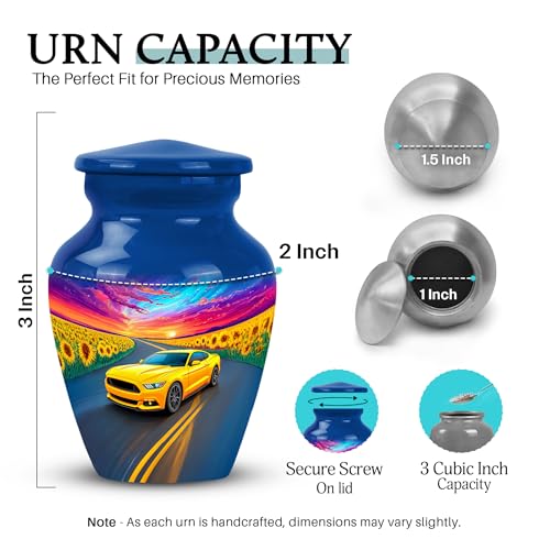 Image of Car Urn - Decorative Urn - 3 Inch - Pack of 4 - Unique Urns for Human Ashes - Memorial Urns for Male & Female - Keep Sake for Ashes