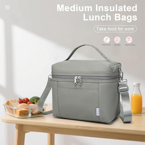 Image of NOL Natural Organic Lifestyle Insulated Lunch Bags for Women Cooler Bag Lightweight Nylon Waterproof Lunch Box For Work (Cool gray, Medium(normal))