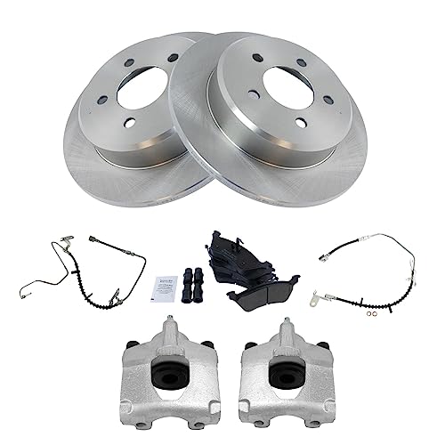 Image of TRQ Rear Brake Pad and Rotor Set Semi Metallic Rotors Calipers Hose