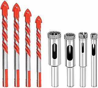 Tile Drill Bits Set Glass Drills Diamond Drill Bit Triangle Alloy Twist Drill Bit with Glass Drill Hole Opener Hollow Drill Hole Saw Set for Ceramic Tile Concrete Wood8pcs6mm8mm10mm12mm