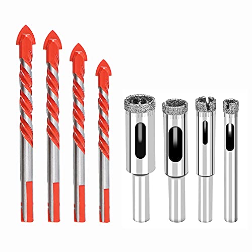 Tile Drill Bits Set Glass Drills Diamond Drill Bit Triangle Alloy Twist Drill Bit with Glass Drill Hole Opener Hollow Drill Hole Saw Set for Ceramic Tile Concrete Wood?8pcs?6mm?8mm?10mm?12mm?