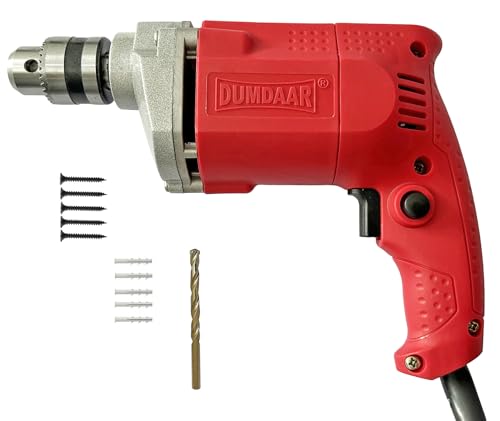Inditrust Dumdaar 6-Month Warranty 350w 10mm RED Electric drill machine 100% Copper Winding with 1pc masonry bit 5pc Gitti 5pc Pech set for drilling in wood, metal, plastic