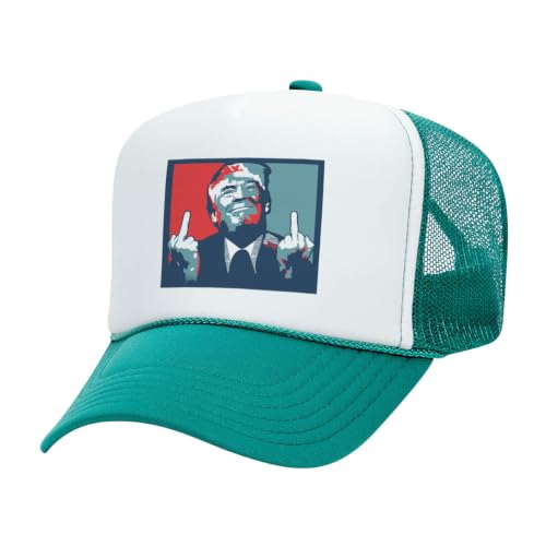 Image of TeesAndTankYou Trump Middle Fingers Foam Trucker Cap Adjustable Mesh Back Hat
