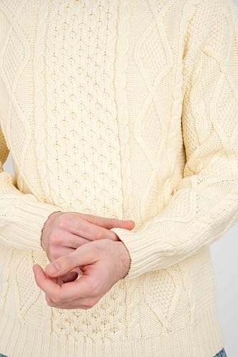 SAOL Men's Irish Aran Sweater, 100% Merino Wool Crew Neck Pullover, Made in Ireland3