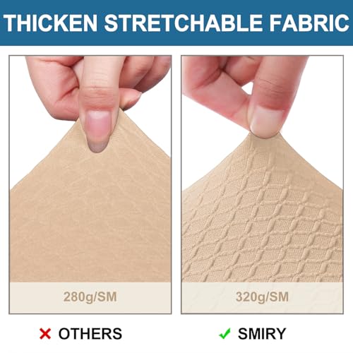 Image of Smiry Waterproof Seat Covers for Dining Room Chairs, No Rear Covers | Stretch Jacquard Removable Washable Chair Seat Slipcovers Protector, Set of 6, Khaki