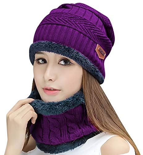 Image of Winter Beanie Scarf for Boys Girls (5-12 Years) Hats Circle Scarf Kids Slouchy Skull Cap