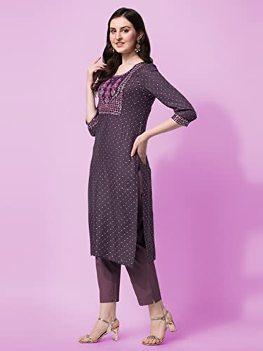 Image of MIRCHI FASHION Women Rayon Sequin Embroidery and Polka Dots Print Straight Kurta