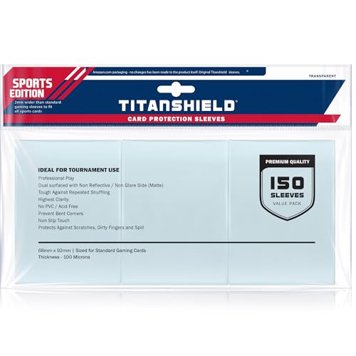 TitanShield (150 Sleeves / Clear Sports Edition Standard Size Trading Card Sleeves Deck Protectors (Baseball, Football, Basketball)