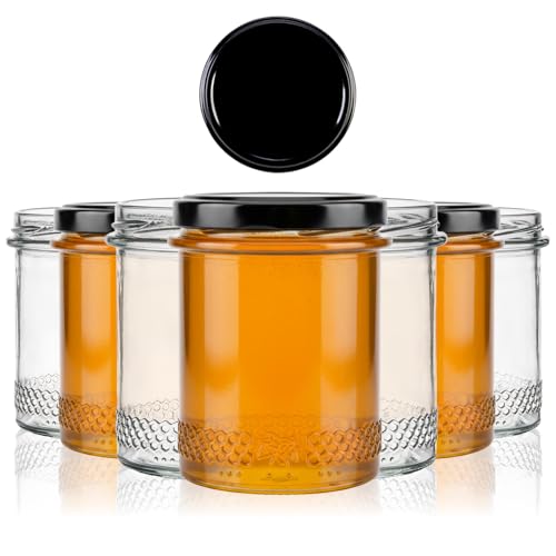 SUPERBUTELKI.PL 10 tarros de cristal con borde de 400 ml, para miel, mermelada, suministros y polen de flores
