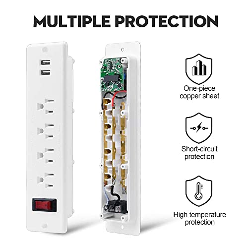 Usb Power Strip Recessed Power Socket Mountable Outlet Extender Multiple Protection 4 Outlet 2 Usb Built In Conference Desk Workbench #TOP3