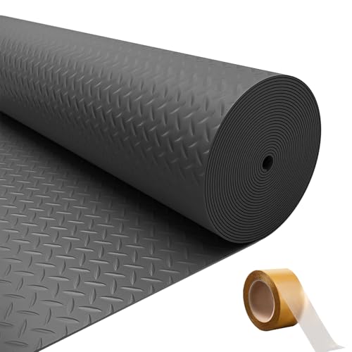 Garage Floor Mat, 7.5 x 20 FT Thickened PVC Diamond Plate Garage Mats Flooring Roll for Under Car, Garage Car Parking Mats for Sports Car，Compact SUVS，Silver，2.5mm