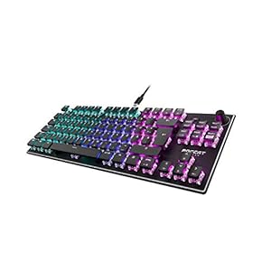 Roccat Vulcan TKL -Kompakte Mechanische RGB Gaming Tastatur, AIMO LED Einzeltastenbeleuchtung, Titan Linear Switches, Aluminiumoberfläche, Multimediarad, QWERTZ