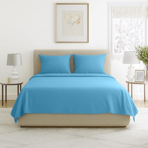 Sheets for Queen Size Bed - 4-Piece Wrinkle Resistant Brushed Microfiber Sheet Set - 2 Pillowcases, Flat, and Fitted Sheets by Lavish Home (Blue)