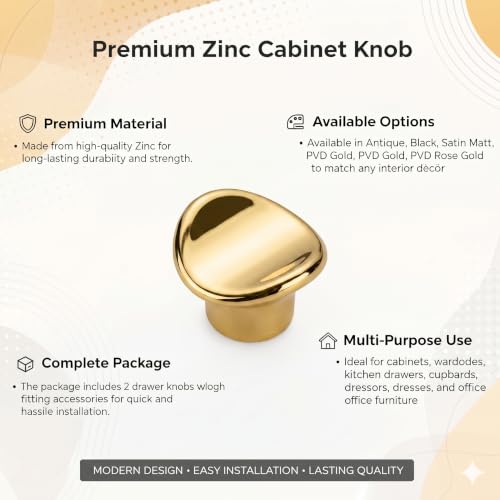 Image of JAGGER JAG401 Drawer Knobs for Home & Office - Durable and Elegant Stainless Steel Door Knob for Cabinets, Cupboards & Dressers (2, Gold (CURV Round))