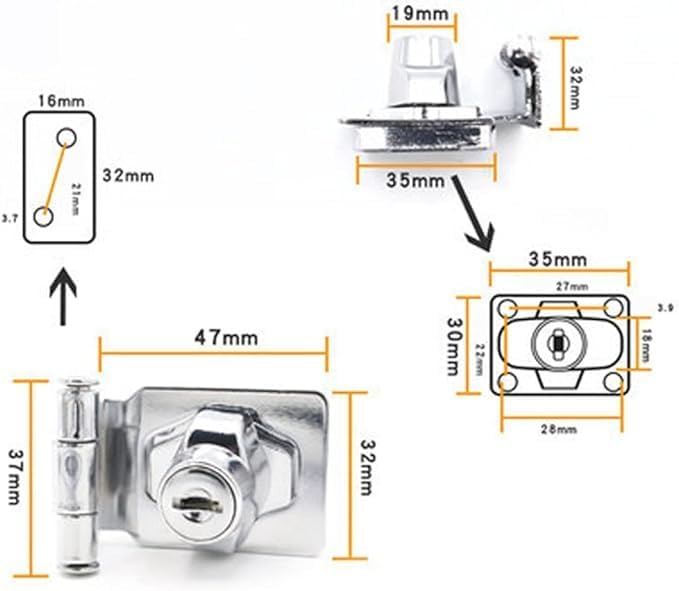 Zinc Alloy Right Angle Drawer Lock Hasp Heavy Duty Security Bolt Latch with 2 Keys Silver 2.5 Inch 1 Pcs