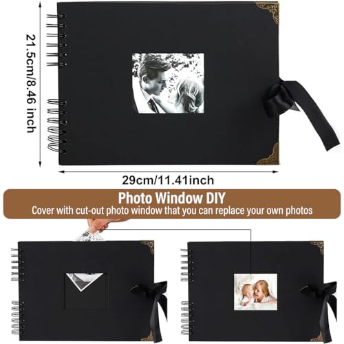 HASTHIP ® DIY Scrapbook Photo Album Kit, Anniversary Gift for Couple Special, A4 DIY Wedding Album Set with Color Stickers, Color Pen, Graduations Album Memory Photo Album, 80Pages/40Sheet, Black