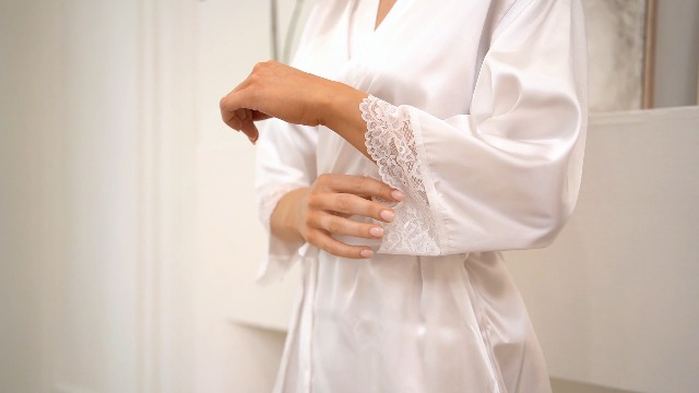 Peignoir Satin Femme Long - Dentelle - Pour Maison, Spa Ou Mariée