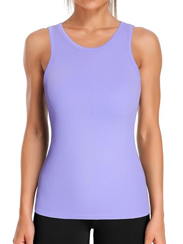 Image of ATTRACO Ribflex Workout Tank Tops for Women Seamless Full Length Gym Tops Athletic Yoga Top Built in Bra