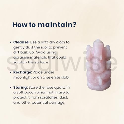 Image of SOULWISE Natural Rose Quartz Lord Ganesha Idol 7 cm Crystal Ganesh Murti for Home Temple Vastu Feng Shui Spiritual Decor Meditation Altar Ganpati Statue Gift
