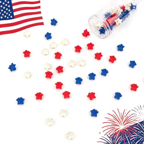 YISSION 60 Pack Mini Pinzas Star para cabello trenzas rojo blanco azul miniatura 7