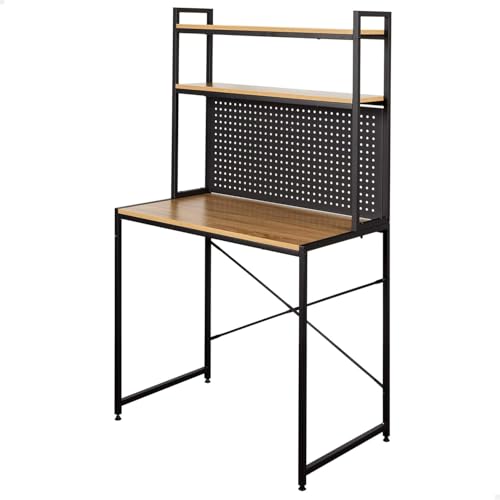 AKTIVE MAX Home Mesa Escritorio con estantería, 84 x 50 x 148 cm, Madera y Acero Negro, Tablero Perforado, Estantes, Oficina y Estudio, Estilo Industrial, Patas nivelables, Estable (18440)