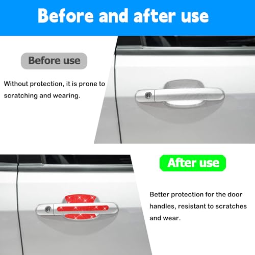 Image of 10PCS Car Door Handle Protective Cover,Bling Handle Protector,Car Door Handle Anti Scratch Sticker,Crystals Have A Reflective Effect, Making Vehicles Dazzling (Red)