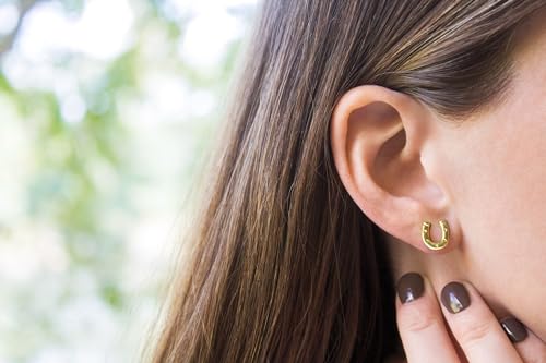 Horseshoe Earrings 18k Gold | Equestrian Jewelry Gift for Women, Girls & Horse Lovers, Lucky Good Luck Charm Studs4