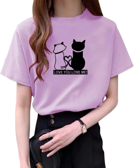 BQFCute Cat Lovers T-Shirt for Women, Kitten Design Tee || Women T-Shirt || Tshirt for Womens || Half Sleeve T Shirt for Female