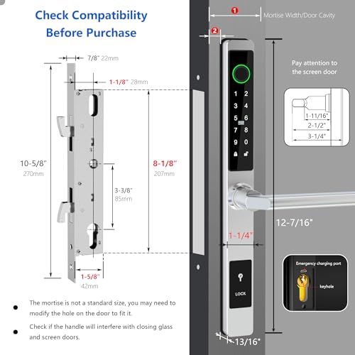 Jacchozhi GDOOR-SILVER-L-1/8 Slim Smart Lock For Sliding Glass Door, Waterproof Keyless Smart Mortise Lock thumb #4