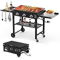 Llamaviva 3 Burner 35" Flat Top Grill with Foldable Shelves 45000 BTU Outdoor Griddle for Propane High-Pressure Systems Portable BBQ Grill