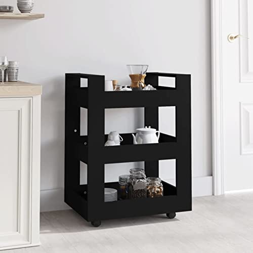 Homgoday Carrito de cocina negro 60 x 45 x 80 cm de madera multicapa, decoración carro de cocina con ruedas, carro de cocina ahorra espacio, carro frutero, carro ahorra espacio