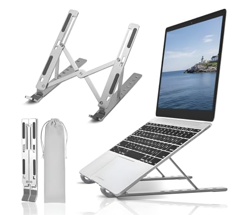 Image of 6 Angles Adjustable Aluminum Laptop Stand, Ergonomic Foldable Portable Tabletop Riser Holder for MacBook, HP, Dell, Lenovo & All Notebooks (Grey)