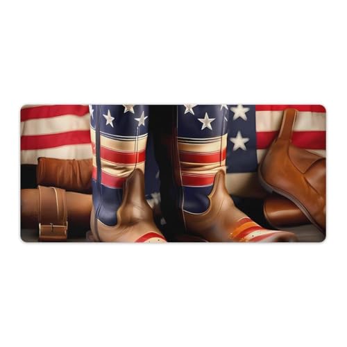 Tapis de bureau drapeau et bottes de cowboy pour ambiance working de style