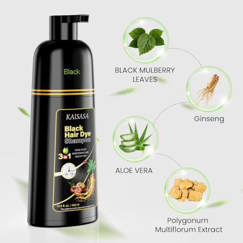 Image of KAISASA Black Hair Dye Shampoo 3 in 1 for Gray Hair, Women & Men