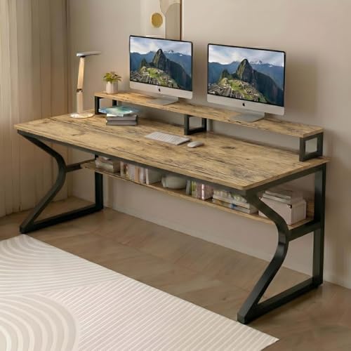 Image of TEKAVO Qri Computer Table for Home Pc | Office Table for Home | Lower Shelf & Moniter Riser, Laptop Table, Worktable, Study Table, Workstation | Forest Wood, Metal, (150 Cm x 60 Cm) - DIY