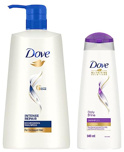 Image of Dove Intense Repair Shampoo, 650ml & Daily Shine Shampoo, 340ml