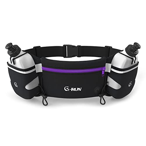 Q-RUN Hydration Running Belt with 2 x 10oz Water Bottles, No Bounce Adjustable Waist Belt for Men & Women, Marathon Running Gear