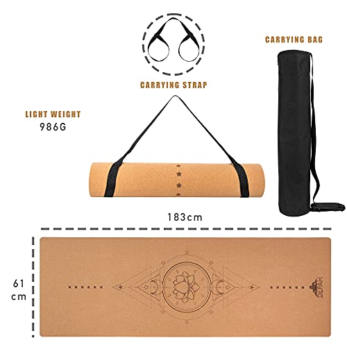 Depah Antislip sportmat van kurk en natuurlijk rubber, inclusief tas en riemen, recyclebaar, vrij van schadelijke stoffen, trouwe accessoire voor pilates, yoga en meditatie-oefeningen, yogamat - yogamat - Image 3