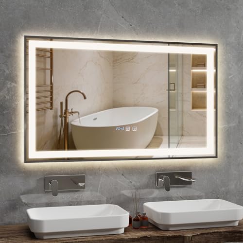 3 COLORI DELLA LUCE: Dimmerabile a 3 temperature di colore (bianco caldo 3000K, bianco naturale 4500K, bianco freddo 6500K). È possibile impostare il colore della luce preferito premendo brevemente il pulsante. Lo specchio bagno con luce fornisce una luce brillante, naturale e morbida, proteggendo al contempo gli occhi