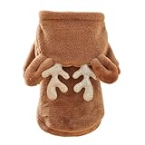 JAAQUCD Reindeer Dog Costume Christmas Small Dog Hoodies with Antlers and Plush Ears Fleece Puppy Sweatshirt Winter Cat Clothes Cold Weather Coat Pet Santa Outfit (Brown, Medium)