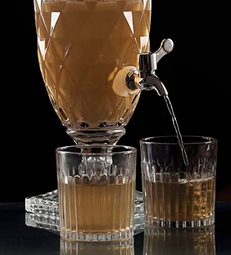 Image of Premium Water and Juice Glasses Set of 6 300 ML and 2.8 Liter Bevarage Dispenser with Stainless Steel Tap 1 piece, Set for Dining Table,Party,Gift Set,All pourpse use (7 piece) (MT-23)