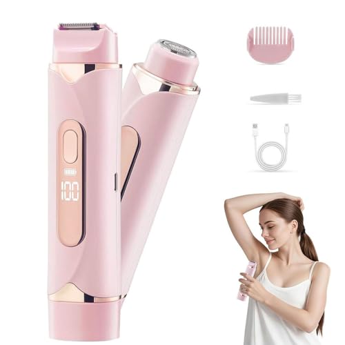 YiYunTE Rasoir Electrique Femme, 2 en 1 Double Tête Tondeuse Femme Intime Humide Sèche Étanche, Rechargeable Epilateur Rasoir Électrique Tondeuse pour...